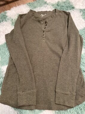 Natural Reflections Olive Green Ribbed Henley Sweater